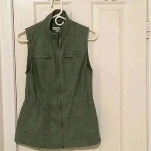 military inspired utility vest zipper front pockets army green Sz S